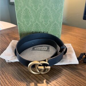 Gucci Black Leather Belt with Gold Double G Buckle